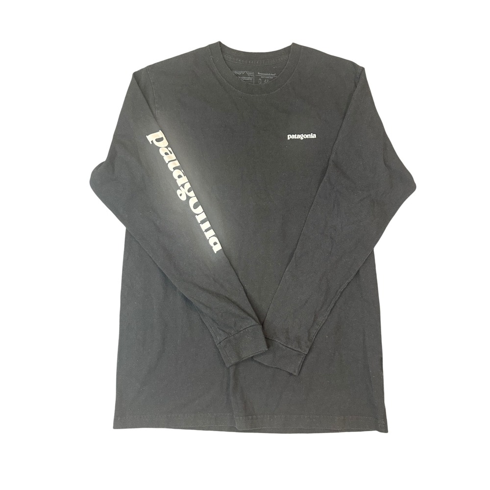 Patagonia Men Black Long Sleeve Responsibili-Tee Graphic Logo T-Shirt Size M